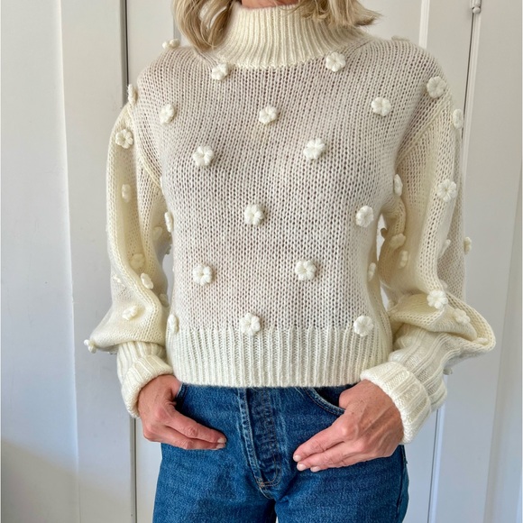 Farm Rio Cream turtleneck flower sweater - Picture 3 of 5